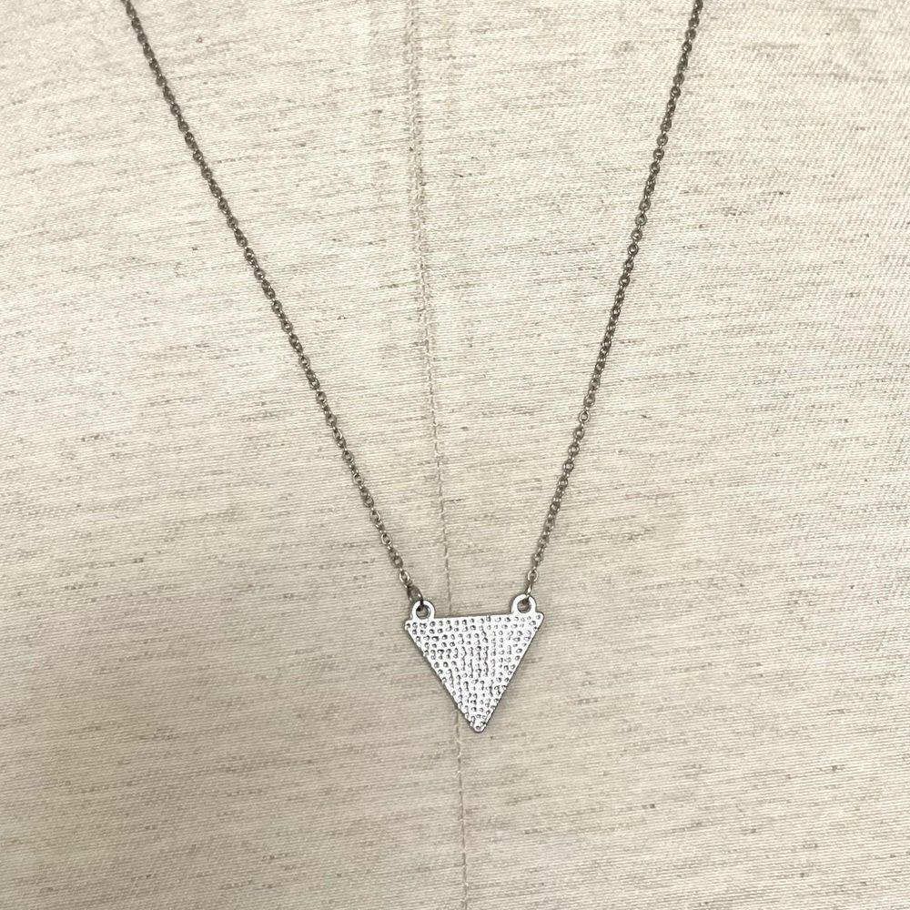 Silver tone triangle pendant necklace
